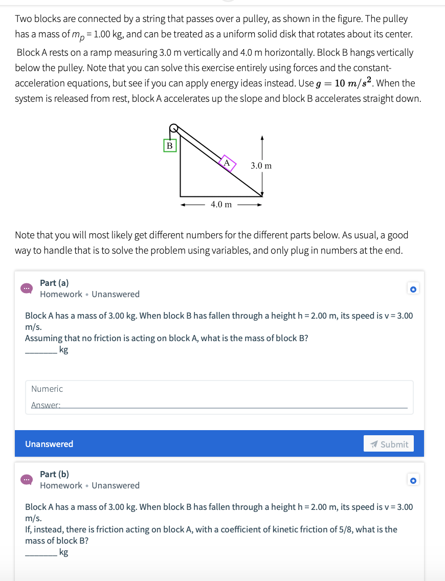 Solved Two blocks are connected by a string that passes over | Chegg.com