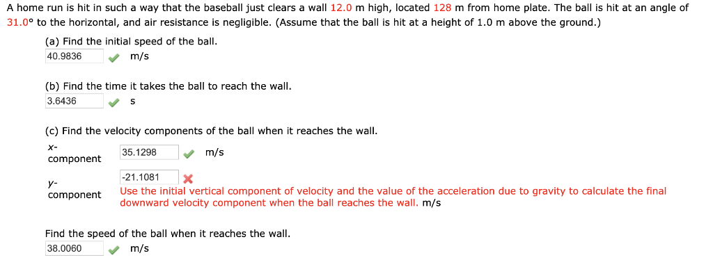 Physics Home Run Problem Solved A home run is hit in such a way that the baseball | Chegg.com