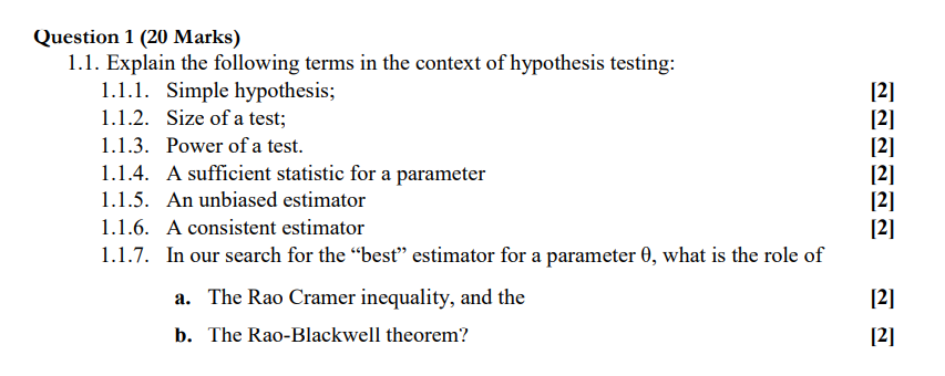 Solved Question 1 (20 Marks) 1.1. Explain the following | Chegg.com