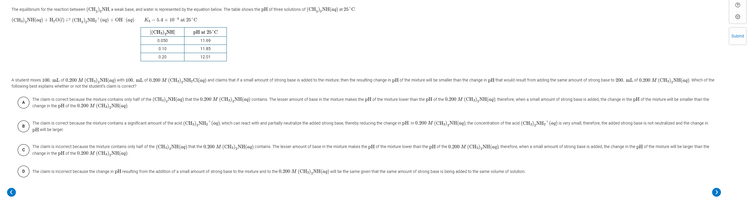 Solved: The Equilibrium For The Reaction Between (CH3)2NH(... | Chegg.com