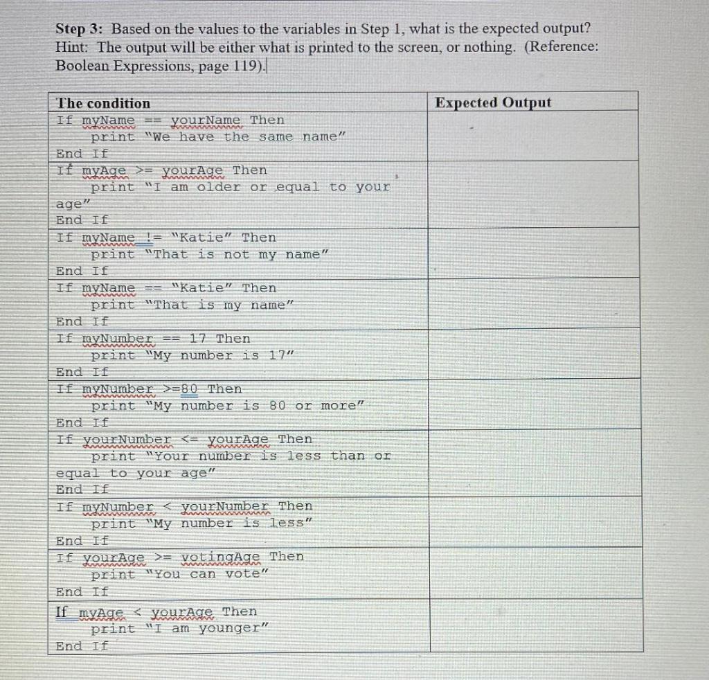 Solved Step 3: Based on the values to the variables in Step | Chegg.com