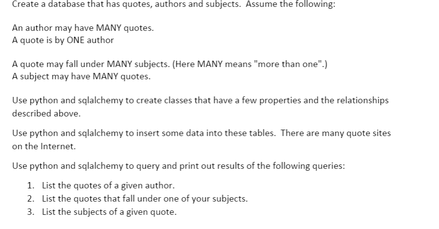 Create a database that has quotes, authors and | Chegg.com