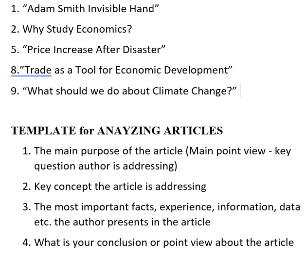 Solved 1 Adam Smith Invisible Hand 2 Why Study Economics Chegg