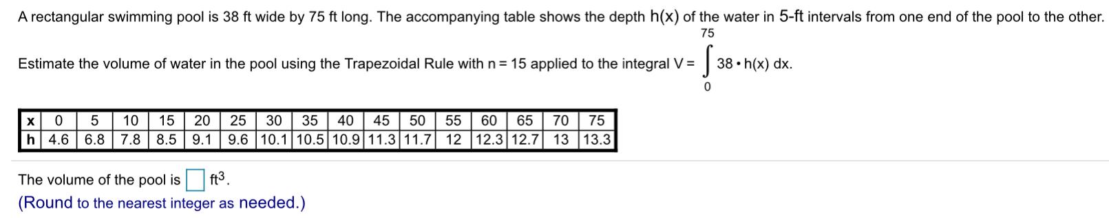 Solved A rectangular swimming pool is 38 ft wide by 75 ft | Chegg.com