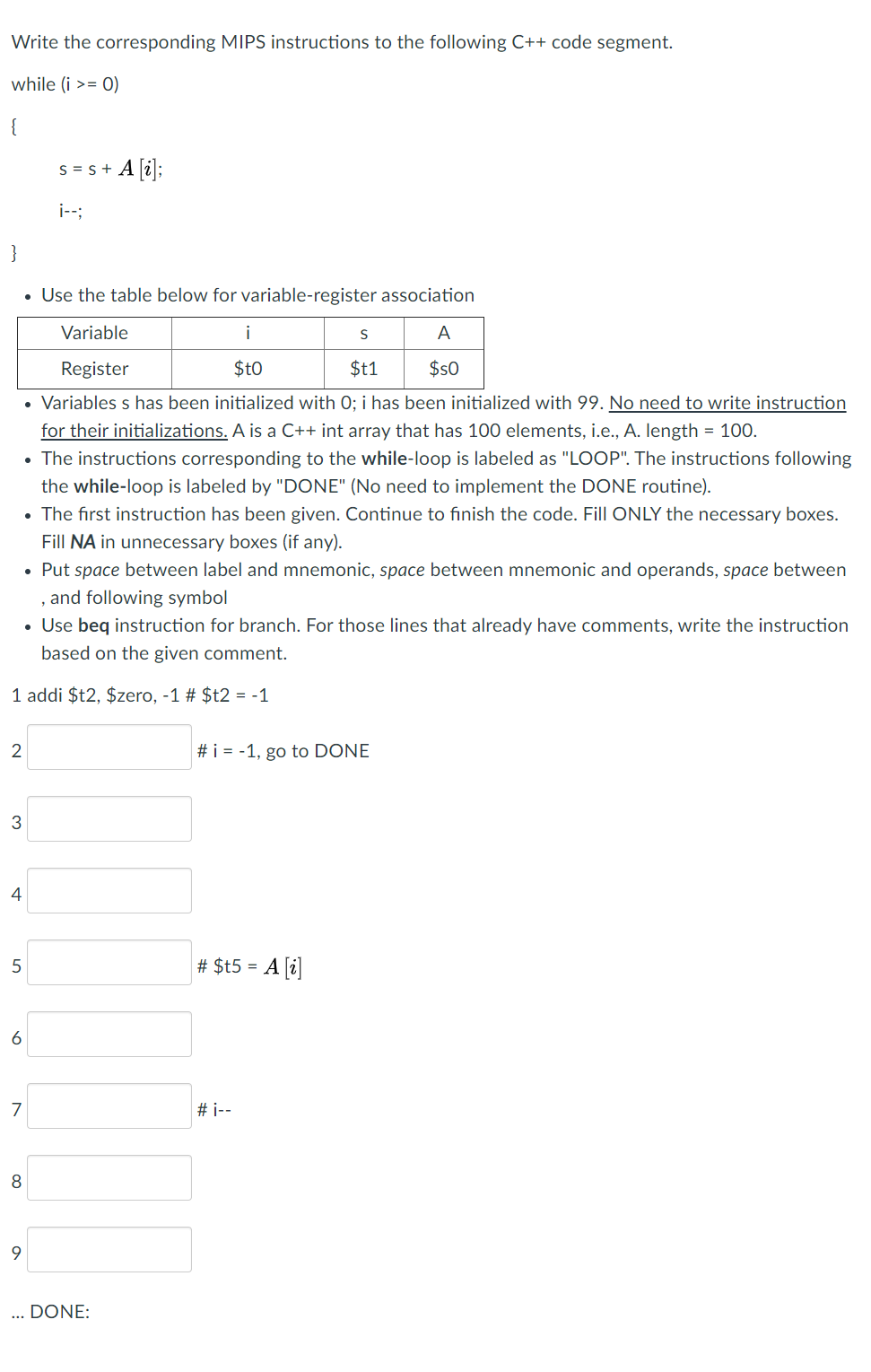 Write the corresponding MIPS instructions to the | Chegg.com