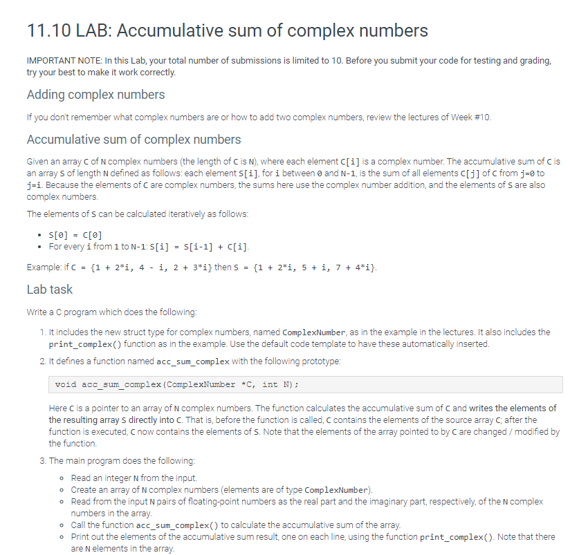 Solved 11.10 LAB: Accumulative sum of complex numbers = + | Chegg.com