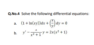 Solved Q.No.4 Solve the following differential equations: (1 | Chegg.com