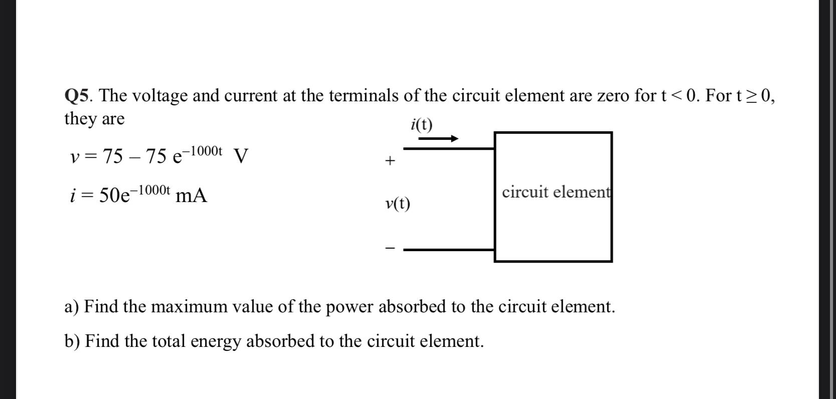 Solved Q5. The voltage and current at the terminals of the | Chegg.com