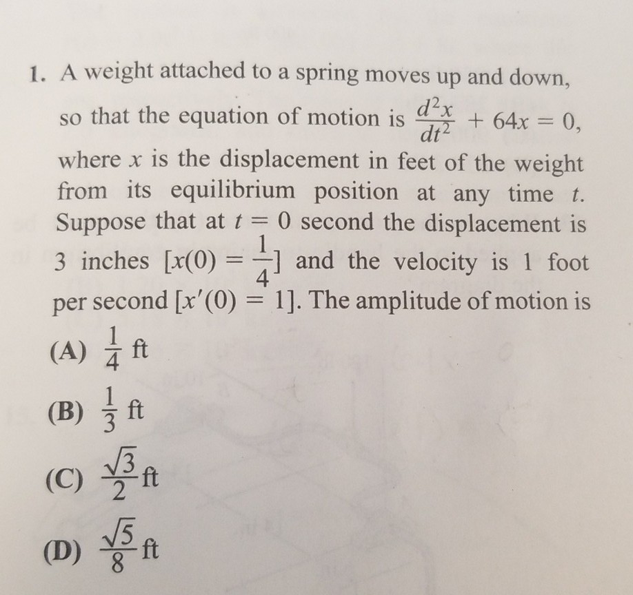 Solved 1. A weight attached to a spring moves up and down, | Chegg.com