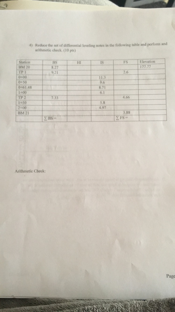 Solved 4) Reduce the set of differential leveling notes in