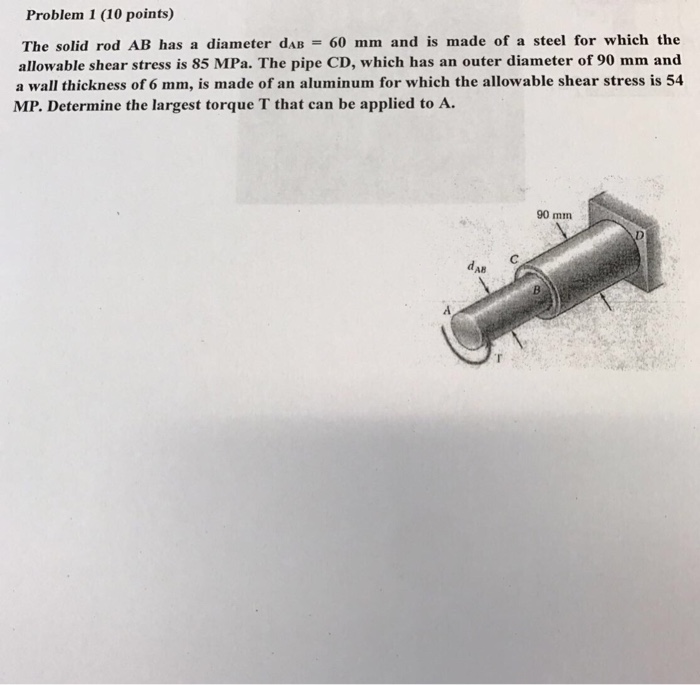 Solved The solid rod AB has a diameter d_AB = 60 mm and is | Chegg.com