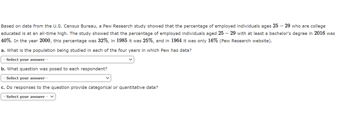 Solved Based on data from the U.S. Census Bureau, a Pew
