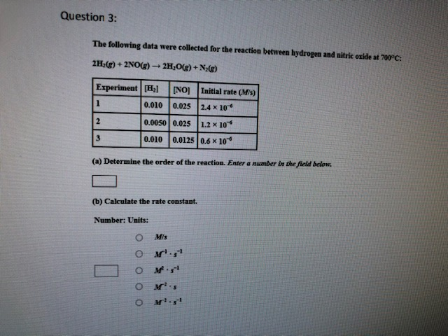 Solved Question 3: The following data were collected for the | Chegg.com