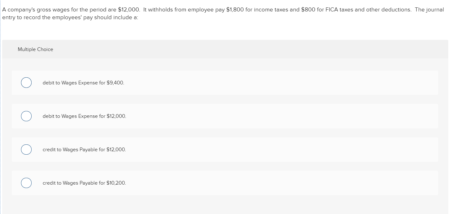 Solved A company's gross wages for the period are $12,000. | Chegg.com