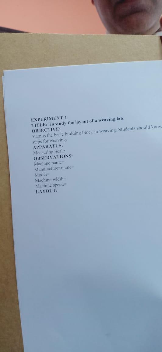 EXPERIMENT1 TITLE To study the layout of a weaving