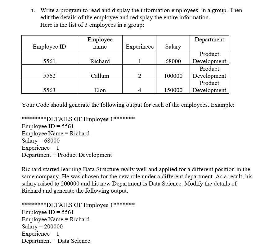 Solved 1 write a program to read and display the chegg
