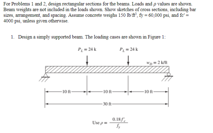 Solved For Problems 1 and 2. design rectangular sections for | Chegg.com