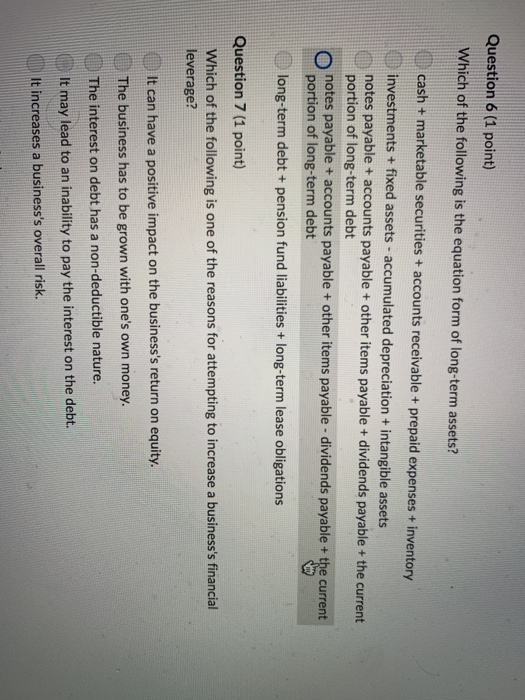 Solved Question 6 (1 point) Which of the following is the | Chegg.com