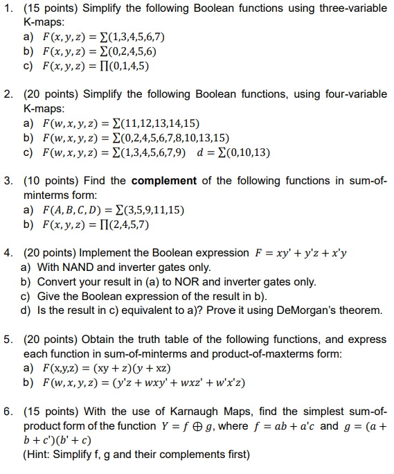 Solved 1 15 Points Simplify The Following Boolean Func Chegg Com