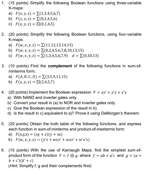 1 15 Points Simplify The Following Boolean Chegg Com