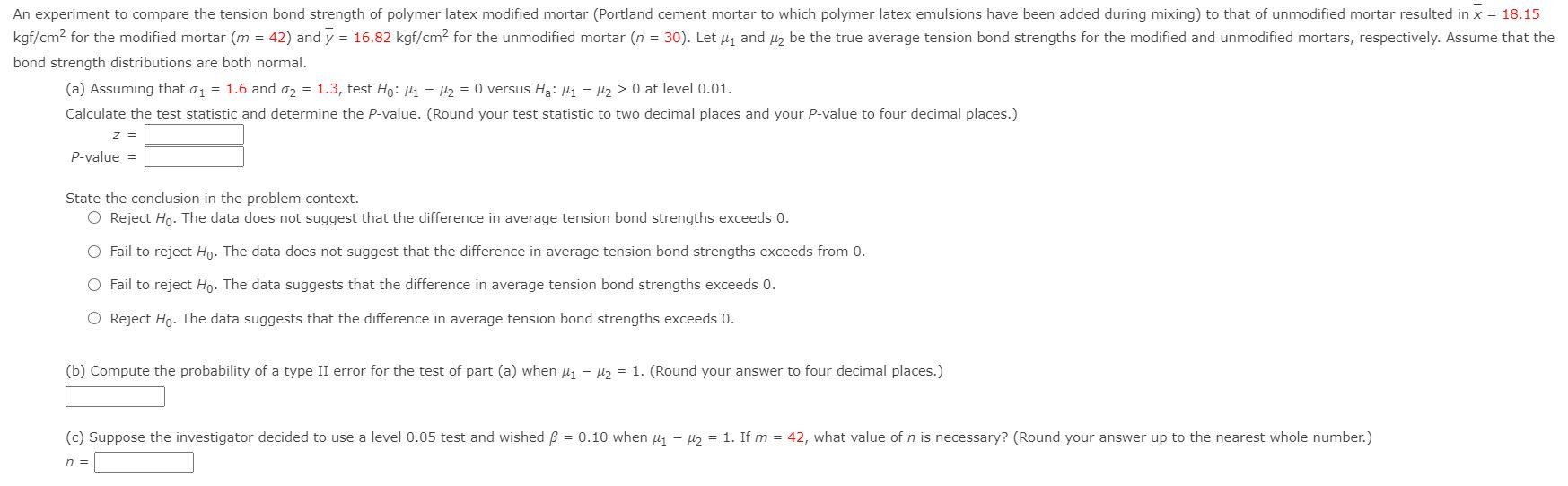 an experiment to compare the tension bond strength