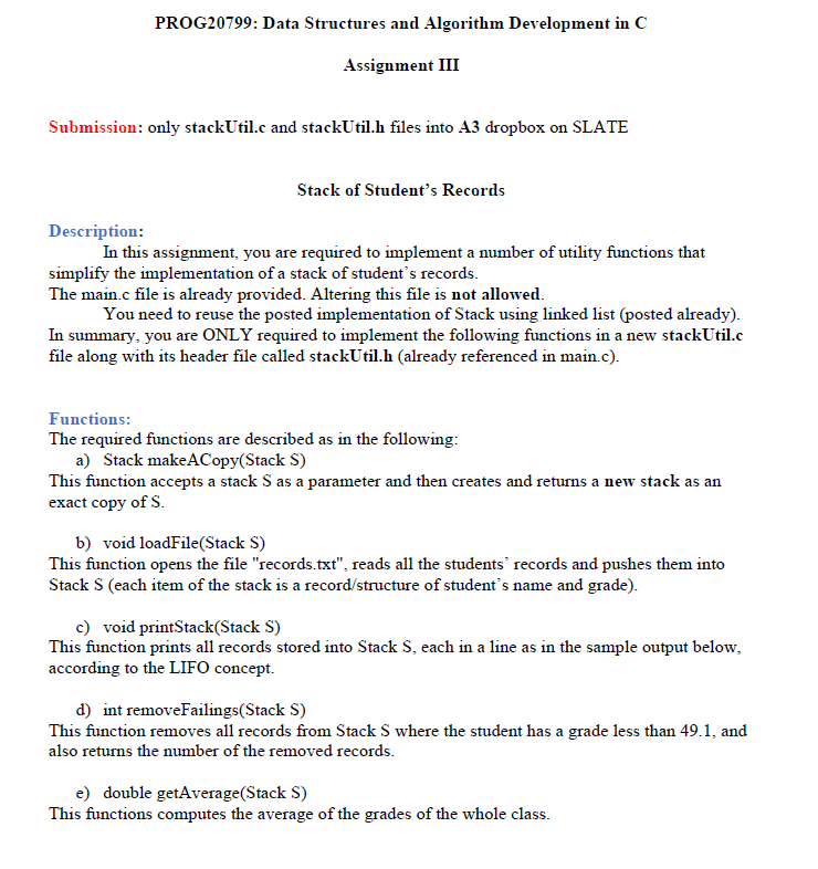 PROG20799: Data Structures and Algorithm Development | Chegg.com