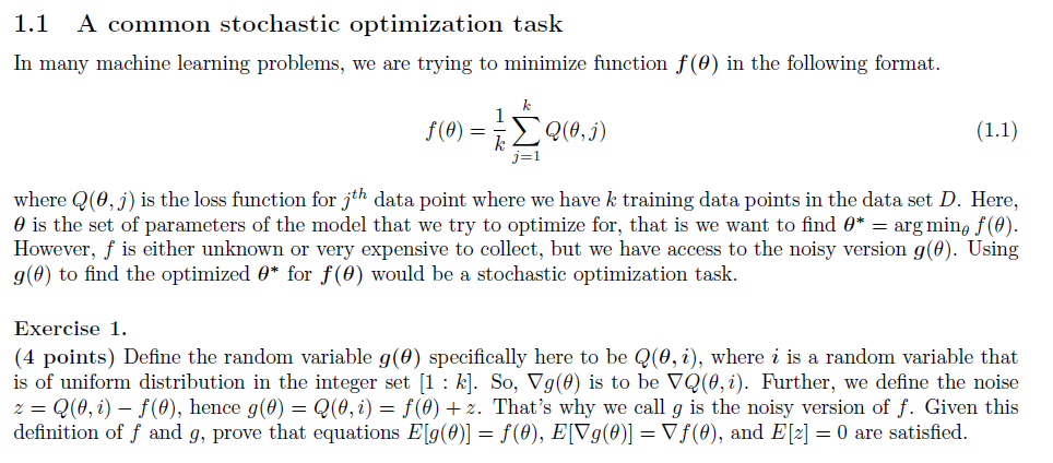 1.1 A common stochastic optimization task In many | Chegg.com