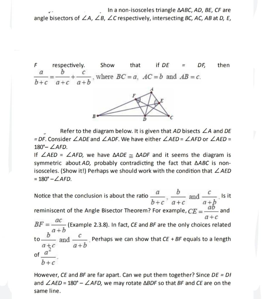 Solved In a non-isosceles triangle AABC, AD, BE, CF are | Chegg.com