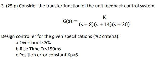 Solved Consider the transfer function of the unit feedback | Chegg.com