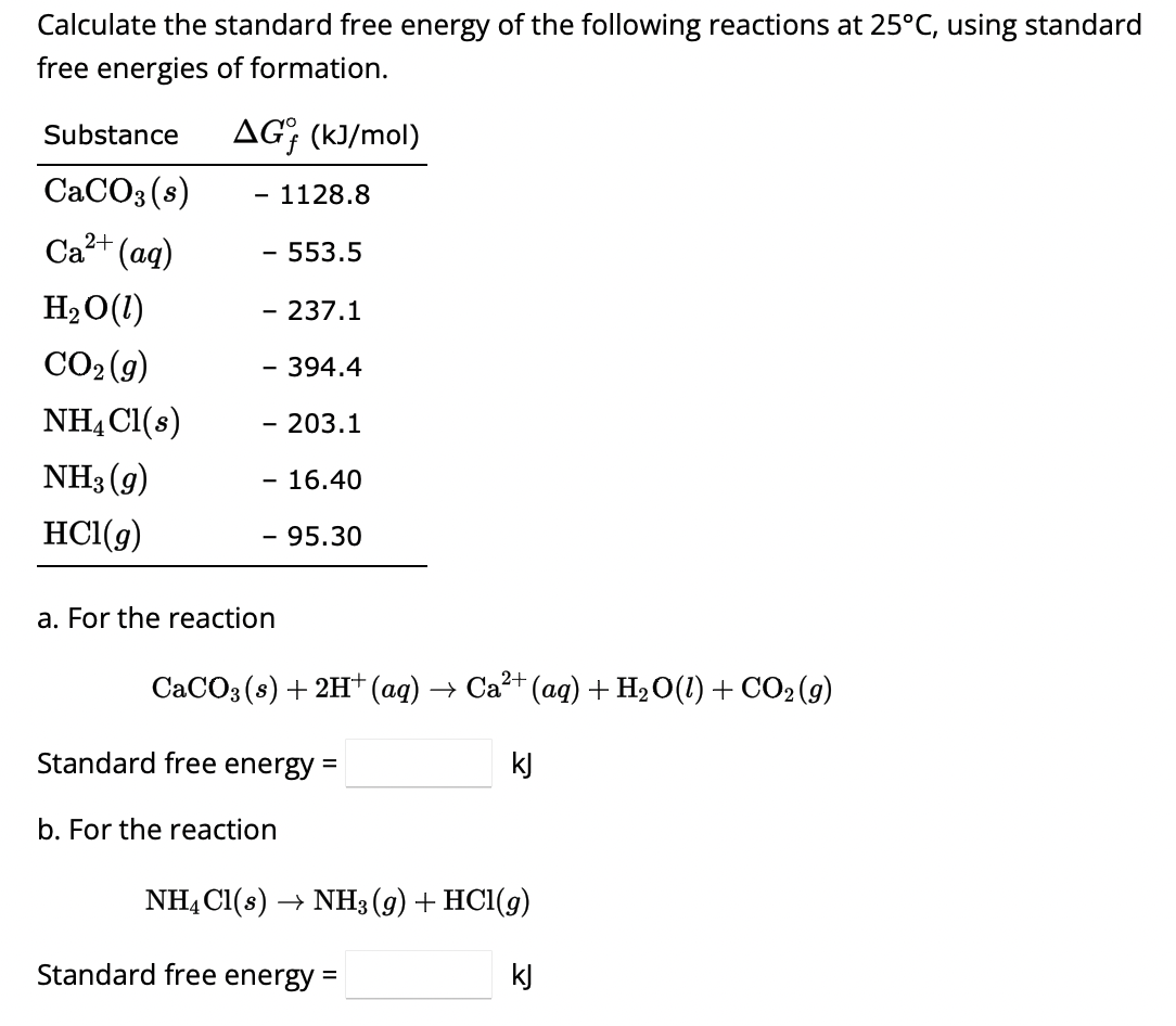Solved Calculate the standard free energy of the following | Chegg.com