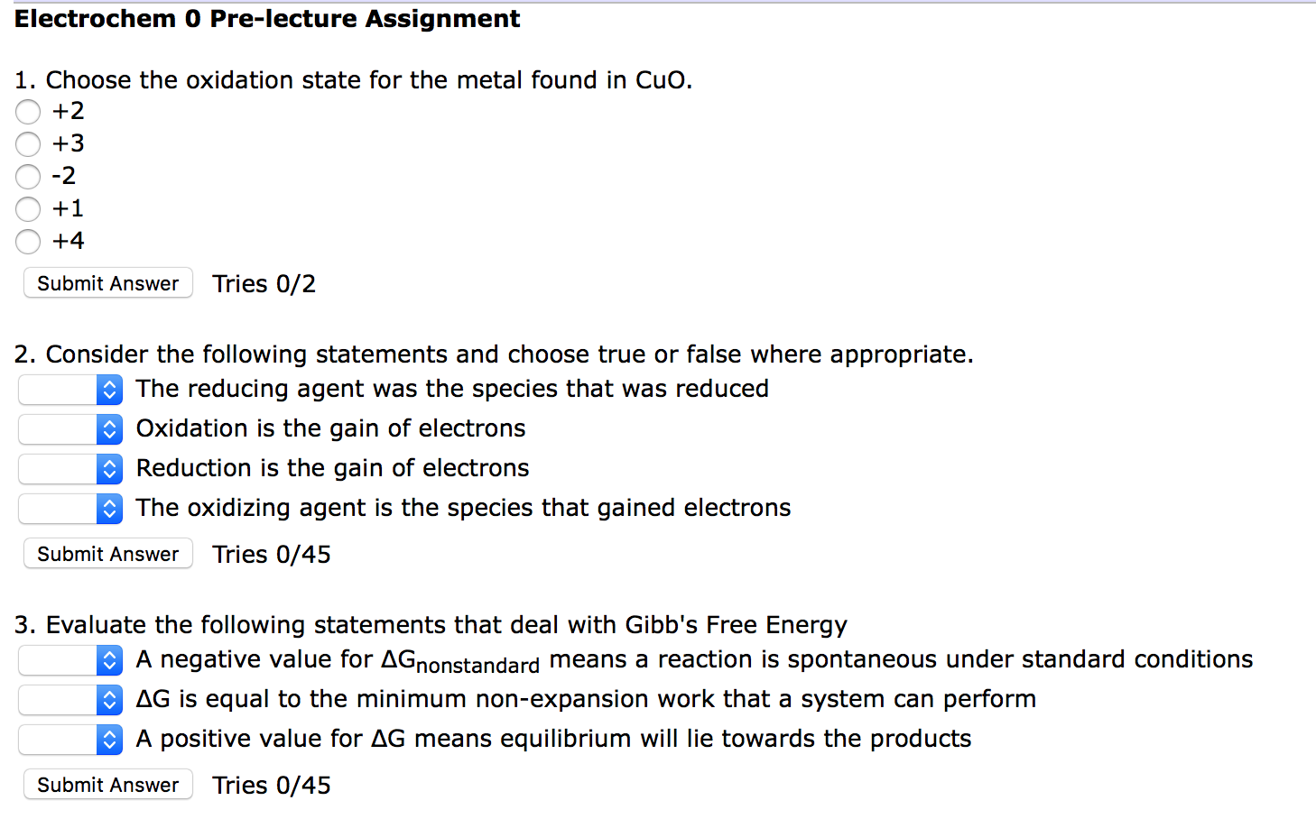 Solved Electrochem O Pre-lecture Assignment 1. Choose The | Chegg.com