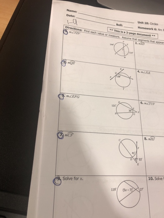 geometry unit 10 circles homework 1 answer key