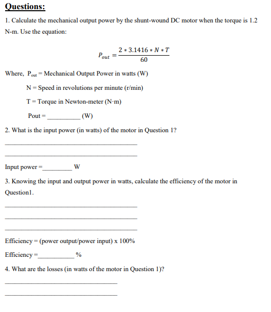 Dc motor outlet watt calculation