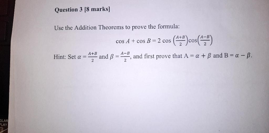 Solved Use the Addition Theorems to prove the formula: | Chegg.com
