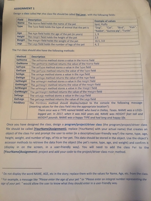 Solved ASSIGNMENT 1 Design a class called Pet (the class