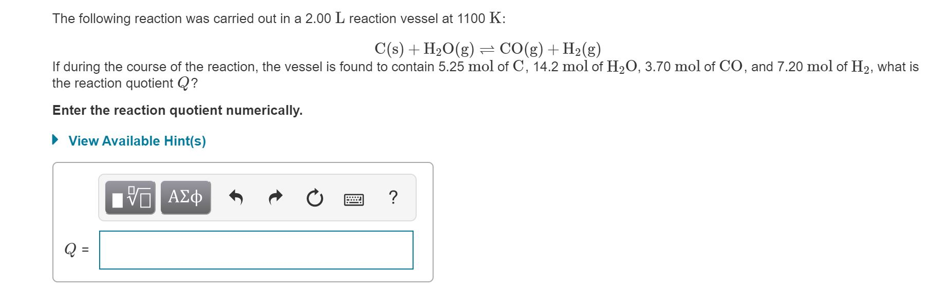 Solved The following reaction was carried out in a 2.00 L | Chegg.com