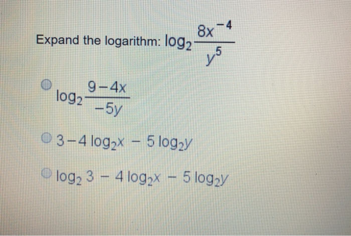 Solved 8x Expand the logarithm: log2 O9-4x log2 - 3-4 log2X | Chegg.com