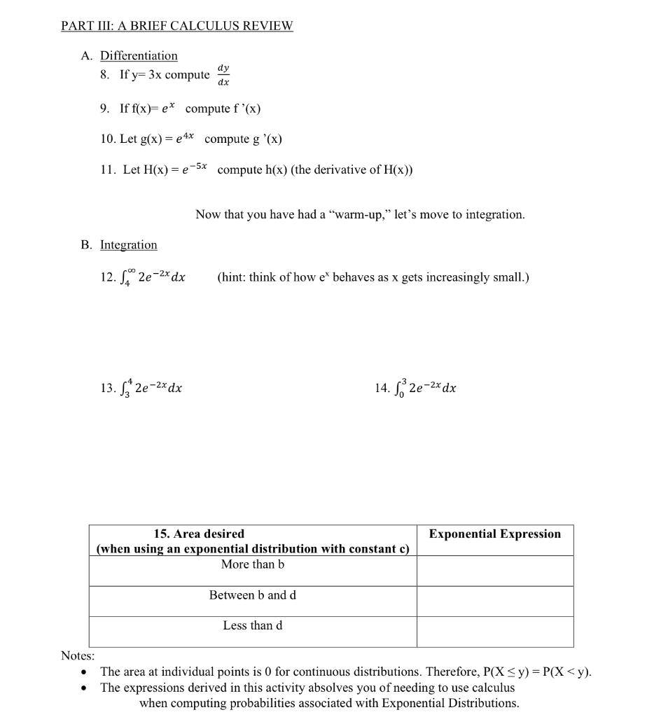 Solved PART III A BRIEF CALCULUS REVIEW A. Differentiation