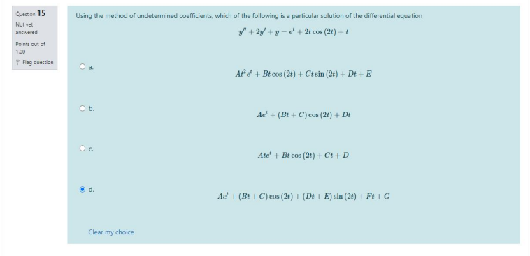 Solved Question 15 Not Yet Using The Method Of Undetermined | Chegg.com