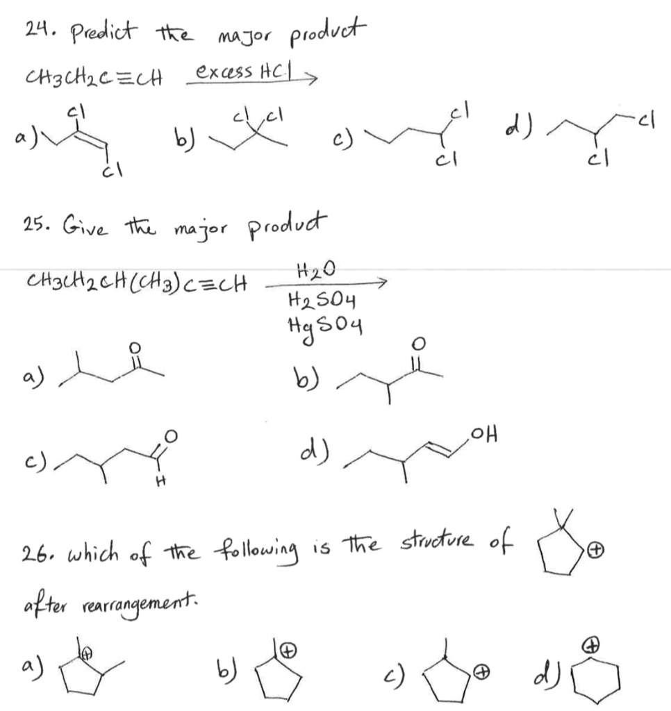 Solved 24. Predict the major product CH3CH₂CECH excess HCL > | Chegg.com