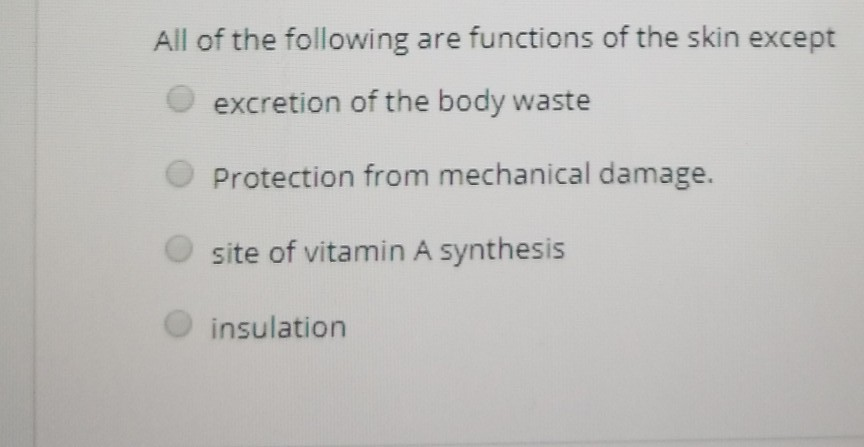 Solved All of the following are functions of the skin except 