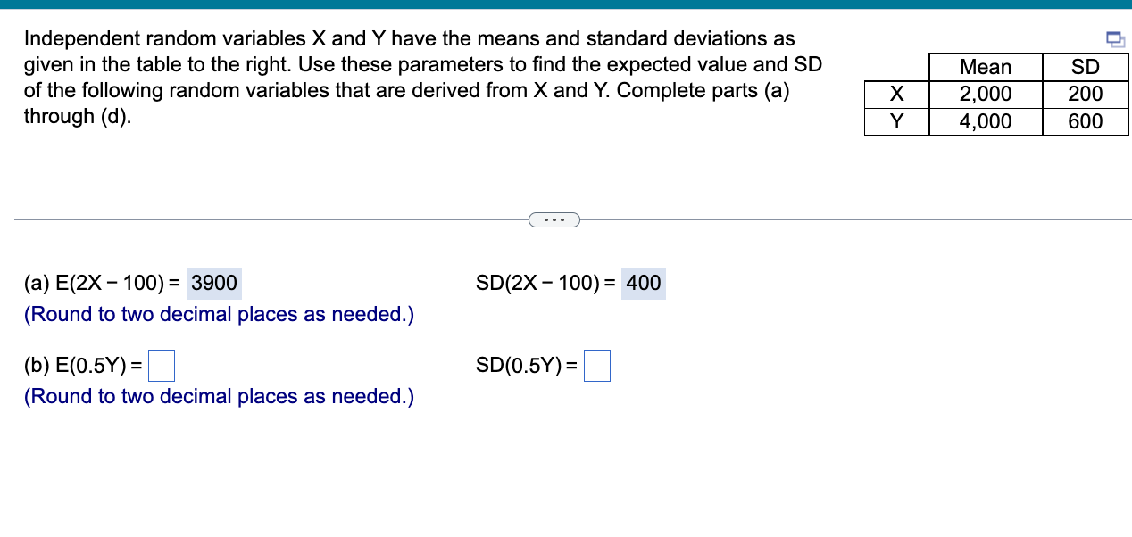 Solved Independent random variables X and Y have the means | Chegg.com