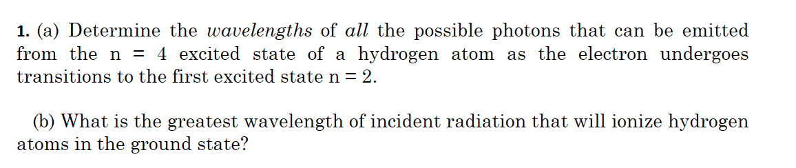 Solved 1. (a) Determine the wavelengths of all the possible | Chegg.com