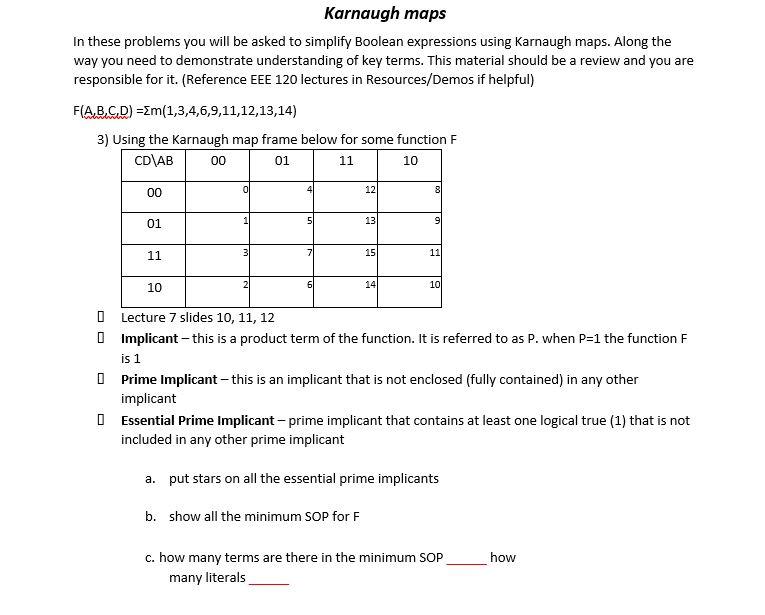 Solved In all the Karnaugh map problems of this assignment