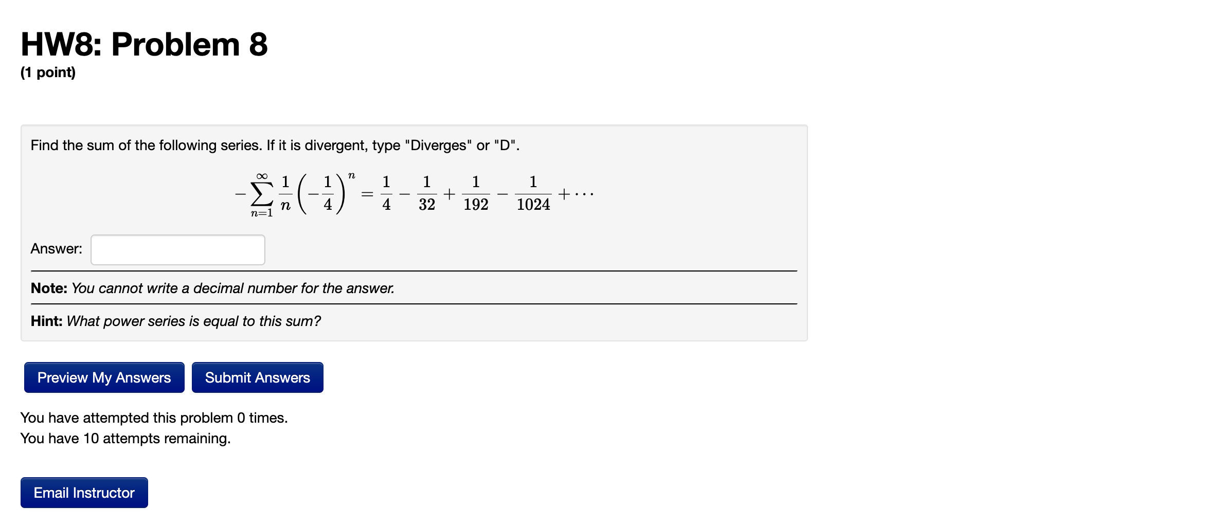 Solved HW8: Problem 8 (1 Point) Find The Sum Of The | Chegg.com