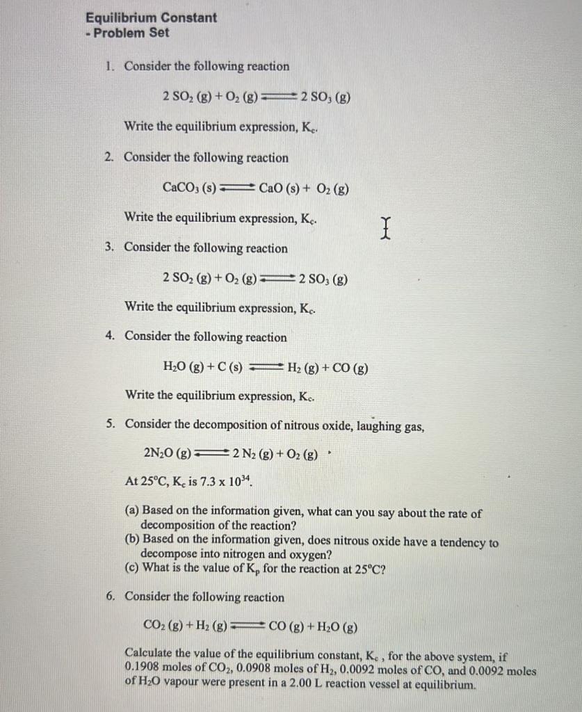 Solved 2SO2( g)+O2( g)⇌2SO3( g) Write the equilibrium | Chegg.com