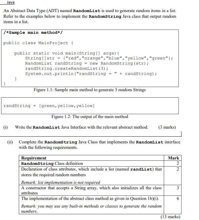 Solved Java An Abstract Data Type (ADT) named RandomList is | Chegg.com