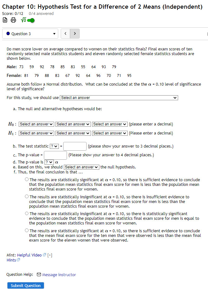 Solved Chapter 10: Hypothesis Test for a Difference of 2 | Chegg.com