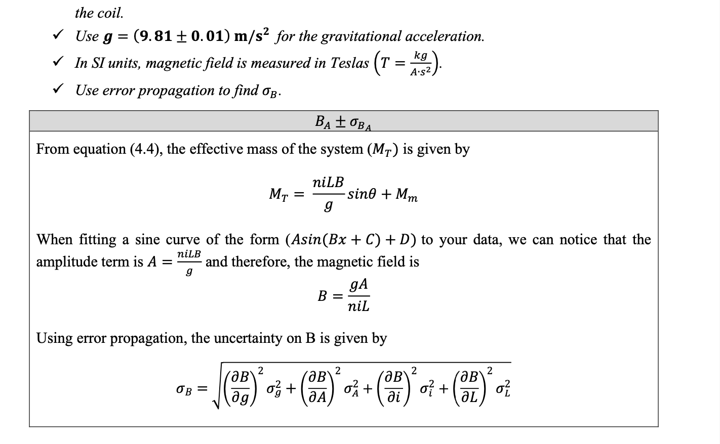 Solved Use g = the coil. (9.81 +0.01) m/s2 for the | Chegg.com