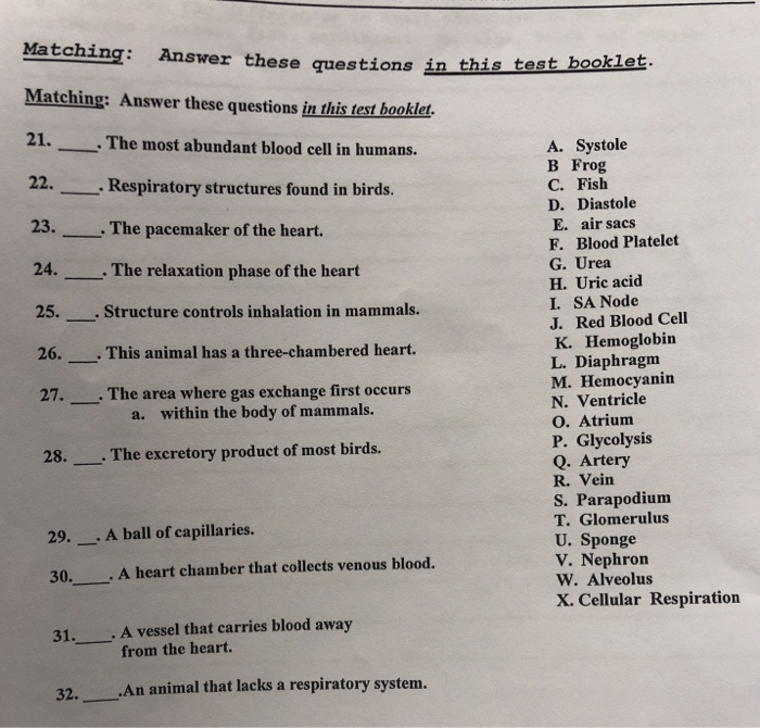 Matching Test Questions